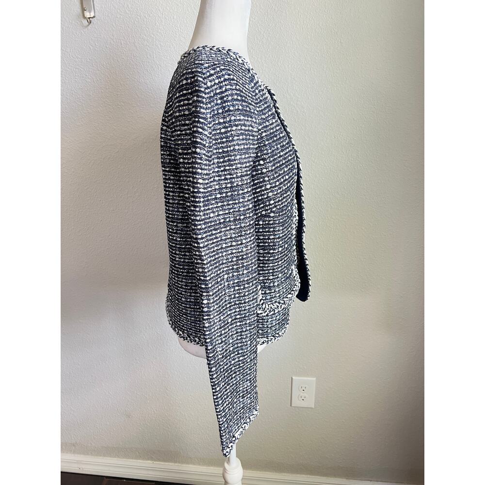 St. John Camille Knit Blue Raglan Sleeve Jacket Women's 10 Stretch Wool Dog Show - Picture 7 of 9